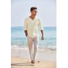 imageCOOFANDY Mens Linen Beach Tee Shirts Cotton Hippie Shirts V Neck Long Sleeve Tunic Big and Tall Yoga ShirtLong Sleevescream