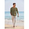 imageCOOFANDY Mens Linen Beach Tee Shirts Cotton Hippie Shirts V Neck Long Sleeve Tunic Big and Tall Yoga ShirtLong Sleevesolive