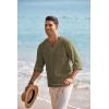imageCOOFANDY Mens Linen Beach Tee Shirts Cotton Hippie Shirts V Neck Long Sleeve Tunic Big and Tall Yoga ShirtLong Sleevesolive