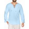 imageCOOFANDY Mens Linen Beach Tee Shirts Cotton Hippie Shirts V Neck Long Sleeve Tunic Big and Tall Yoga ShirtSky Blue