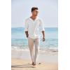 imageCOOFANDY Mens Linen Beach Tee Shirts Cotton Hippie Shirts V Neck Long Sleeve Tunic Big and Tall Yoga ShirtWhite