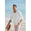 imageCOOFANDY Mens Linen Beach Tee Shirts Cotton Hippie Shirts V Neck Long Sleeve Tunic Big and Tall Yoga ShirtWhite