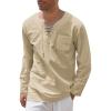 imageCOOFANDY Mens Linen Beach Tee Shirts Cotton Hippie Shirts V Neck Long Sleeve Tunic Big and Tall Yoga ShirtKhaki