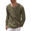 imageCOOFANDY Mens Linen Beach Tee Shirts Cotton Hippie Shirts V Neck Long Sleeve Tunic Big and Tall Yoga ShirtLong Sleevesolive