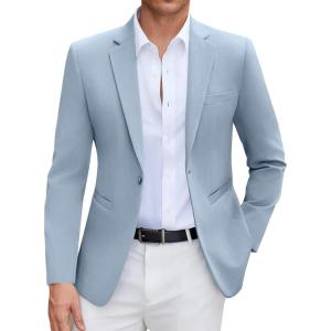 imageCOOFANDY Mens Casual Blazer Slim Fit Suit Jacket Lightweight One Button Business Sport CoatsLight Blue