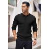 imageCOOFANDY Mens Knit Henley Sweater Long Sleeve Button Down Lightweight Sweater Fall Slim Fit Ribbed PulloverAll Black