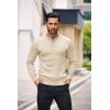imageCOOFANDY Mens Knit Henley Sweater Long Sleeve Button Down Lightweight Sweater Fall Slim Fit Ribbed PulloverBeige