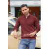 imageCOOFANDY Mens Quarter Button Sweater Lightweight Mock Neck Pullover Sweater Fashion Casual Knitted Henley SweaterWine Red