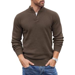imageCOOFANDY Mens Quarter Button Sweater Lightweight Mock Neck Pullover Sweater Fashion Casual Knitted Henley SweaterDark Coffee