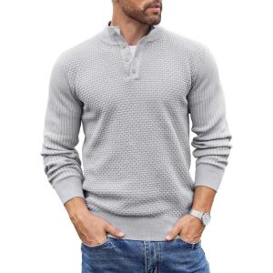 imageCOOFANDY Mens Quarter Button Sweater Lightweight Mock Neck Pullover Sweater Fashion Casual Knitted Henley SweaterLight Grey