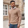 imageCOOFANDY Mens Crewneck Sweater Waffle Textured Pullover Sweaters Soft Midweight Knitted SweatersCamel