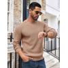 imageCOOFANDY Mens Crewneck Sweater Waffle Textured Pullover Sweaters Soft Midweight Knitted SweatersCamel