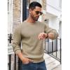 imageCOOFANDY Mens Crewneck Sweater Waffle Textured Pullover Sweaters Soft Midweight Knitted SweatersKhaki
