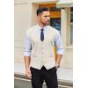 imageCOOFANDY Mens Linen Vest Casual Business Suit Vests Slim Fit Formal Dress WaistcoatLight Khaki