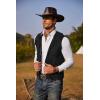 imageCOOFANDY Mens Western Cowboy Vest Casual Fringe Hippie Costume V Neck Zipper Suede Leather WaistcoatBlack