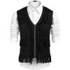 imageCOOFANDY Mens Western Cowboy Vest Casual Fringe Hippie Costume V Neck Zipper Suede Leather WaistcoatBlack