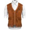 imageCOOFANDY Mens Western Cowboy Vest Casual Fringe Hippie Costume V Neck Zipper Suede Leather WaistcoatBrown
