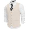 imageCOOFANDY Mens Linen Vest Casual Business Suit Vests Slim Fit Formal Dress WaistcoatBeige
