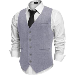 imageCOOFANDY Mens Herringbone Tweed Suit Vests Slim Fit Waistcoat Casual Business Dress VestBlue