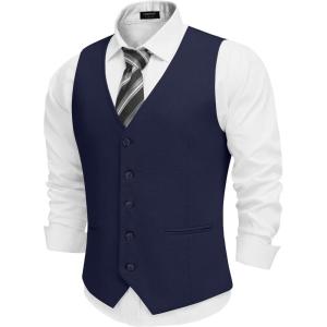 imageCOOFANDY Mens Linen Vest Casual Business Suit Vests Slim Fit Formal Dress WaistcoatNavy Blue