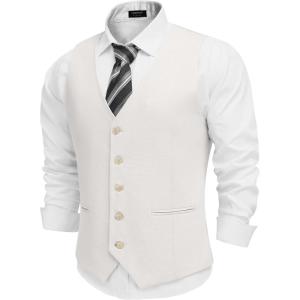 imageCOOFANDY Mens Linen Vest Casual Business Suit Vests Slim Fit Formal Dress WaistcoatWhite