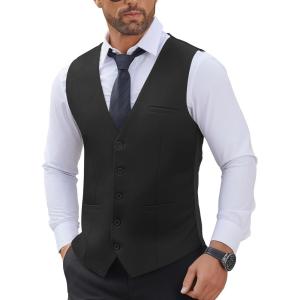 imageCOOFANDY Mens Suit Vests Business Casual Vest Lightweight Formal Dress Vest Slim Fit Waistcoat For Suits TuxedoBlack