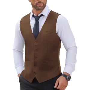 imageCOOFANDY Mens Suit Vests Business Casual Vest Lightweight Formal Dress Vest Slim Fit Waistcoat For Suits TuxedoBrown