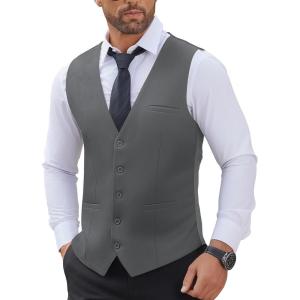 imageCOOFANDY Mens Suit Vests Business Casual Vest Lightweight Formal Dress Vest Slim Fit Waistcoat For Suits TuxedoCharcoal Gray