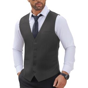 imageCOOFANDY Mens Suit Vests Business Casual Vest Lightweight Formal Dress Vest Slim Fit Waistcoat For Suits TuxedoDark Gray