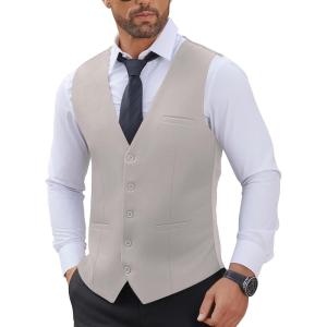 imageCOOFANDY Mens Suit Vests Business Casual Vest Lightweight Formal Dress Vest Slim Fit Waistcoat For Suits TuxedoLight Gray
