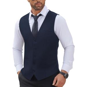 imageCOOFANDY Mens Suit Vests Business Casual Vest Lightweight Formal Dress Vest Slim Fit Waistcoat For Suits TuxedoNavy Blue