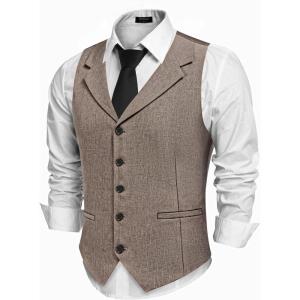 imageCOOFANDY Mens Suit Vests Slim Fit Waistcoat Notch Lapel Casual Formal VestKhaki