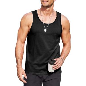 imageCOOFANDY Mens Cotton Tank Tops Summer Beach Sleeveless Muscle Shirts Gym Workout Running Tank Shirt PackBlack
