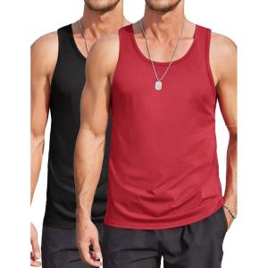 imageCOOFANDY Mens Cotton Tank Tops Summer Beach Sleeveless Muscle Shirts Gym Workout Running Tank Shirt PackBlackred