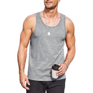 imageCOOFANDY Mens Cotton Tank Tops Summer Beach Sleeveless Muscle Shirts Gym Workout Running Tank Shirt PackLight Grey