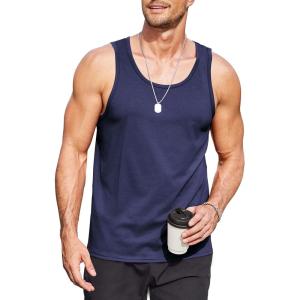 imageCOOFANDY Mens Cotton Tank Tops Summer Beach Sleeveless Muscle Shirts Gym Workout Running Tank Shirt PackNavy Blue