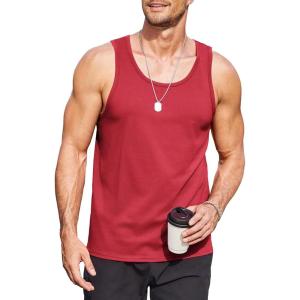 imageCOOFANDY Mens Cotton Tank Tops Summer Beach Sleeveless Muscle Shirts Gym Workout Running Tank Shirt PackRed