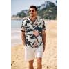 imageCOOFANDY Mens Casual Henley Shirt Band Collar Short Sleeve Shirt Summer Beach Hippie ShirtAbstract Camouflage  Dark Blue Orange Apricot