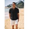 imageCOOFANDY Mens Casual Henley Shirt Band Collar Short Sleeve Shirt Summer Beach Hippie ShirtBlack