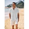 imageCOOFANDY Mens Casual Henley Shirt Band Collar Short Sleeve Shirt Summer Beach Hippie ShirtBlack Stripes on White
