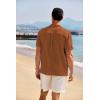 imageCOOFANDY Mens Casual Henley Shirt Band Collar Short Sleeve Shirt Summer Beach Hippie ShirtBrown