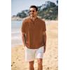 imageCOOFANDY Mens Casual Henley Shirt Band Collar Short Sleeve Shirt Summer Beach Hippie ShirtBrown