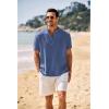 imageCOOFANDY Mens Casual Henley Shirt Band Collar Short Sleeve Shirt Summer Beach Hippie ShirtDark Blue