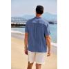 imageCOOFANDY Mens Casual Henley Shirt Band Collar Short Sleeve Shirt Summer Beach Hippie ShirtDark Blue