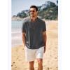 imageCOOFANDY Mens Casual Henley Shirt Band Collar Short Sleeve Shirt Summer Beach Hippie ShirtDark Gray