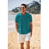 imageCOOFANDY Mens Casual Henley Shirt Band Collar Short Sleeve Shirt Summer Beach Hippie ShirtDark Peacock Blue