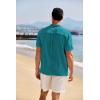 imageCOOFANDY Mens Casual Henley Shirt Band Collar Short Sleeve Shirt Summer Beach Hippie ShirtDark Peacock Blue