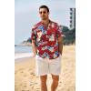 imageCOOFANDY Mens Casual Henley Shirt Band Collar Short Sleeve Shirt Summer Beach Hippie ShirtFlower Leaves  Red Blue Apricot