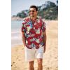 imageCOOFANDY Mens Casual Henley Shirt Band Collar Short Sleeve Shirt Summer Beach Hippie ShirtFlower Leaves  Red Blue Apricot