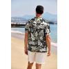 imageCOOFANDY Mens Casual Henley Shirt Band Collar Short Sleeve Shirt Summer Beach Hippie ShirtGreen White Leaves 1